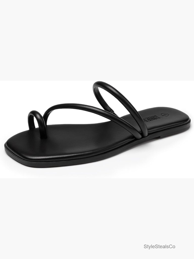Womens Square Toe Slide Sandals Comfortable Beach Flat Strappy Thong